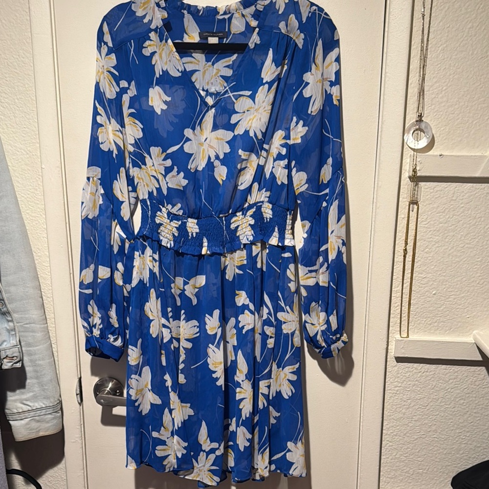 Blue Floral Long Sleeve Dress